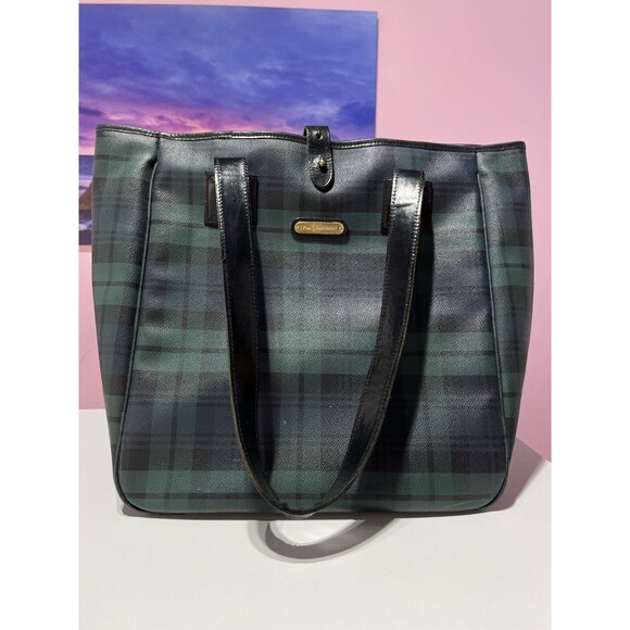 VTG Polo Ralph Lauren Tote Bag Plaid Blackwatch Tartan Academia Preppy 1990s - Picture 1 of 16